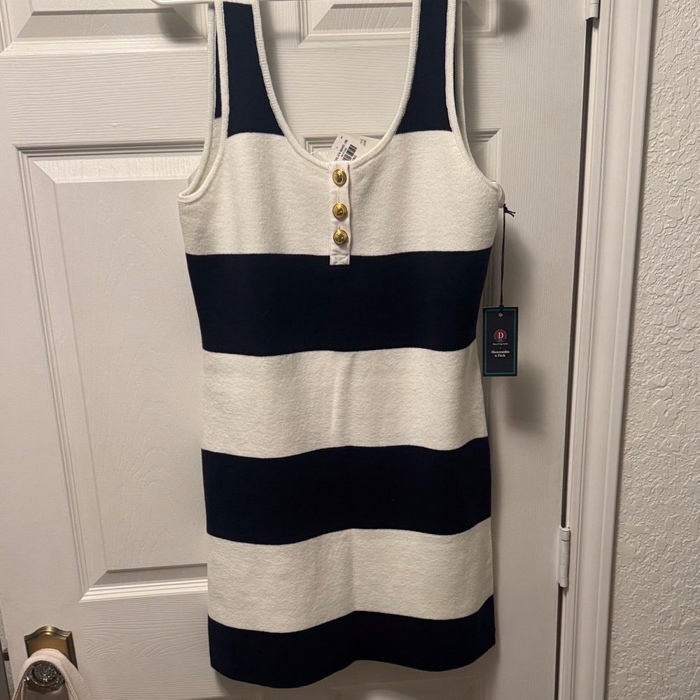 NWT Abercrombie Navy & White Striped Tank sweater  Dress with Gold Buttons
